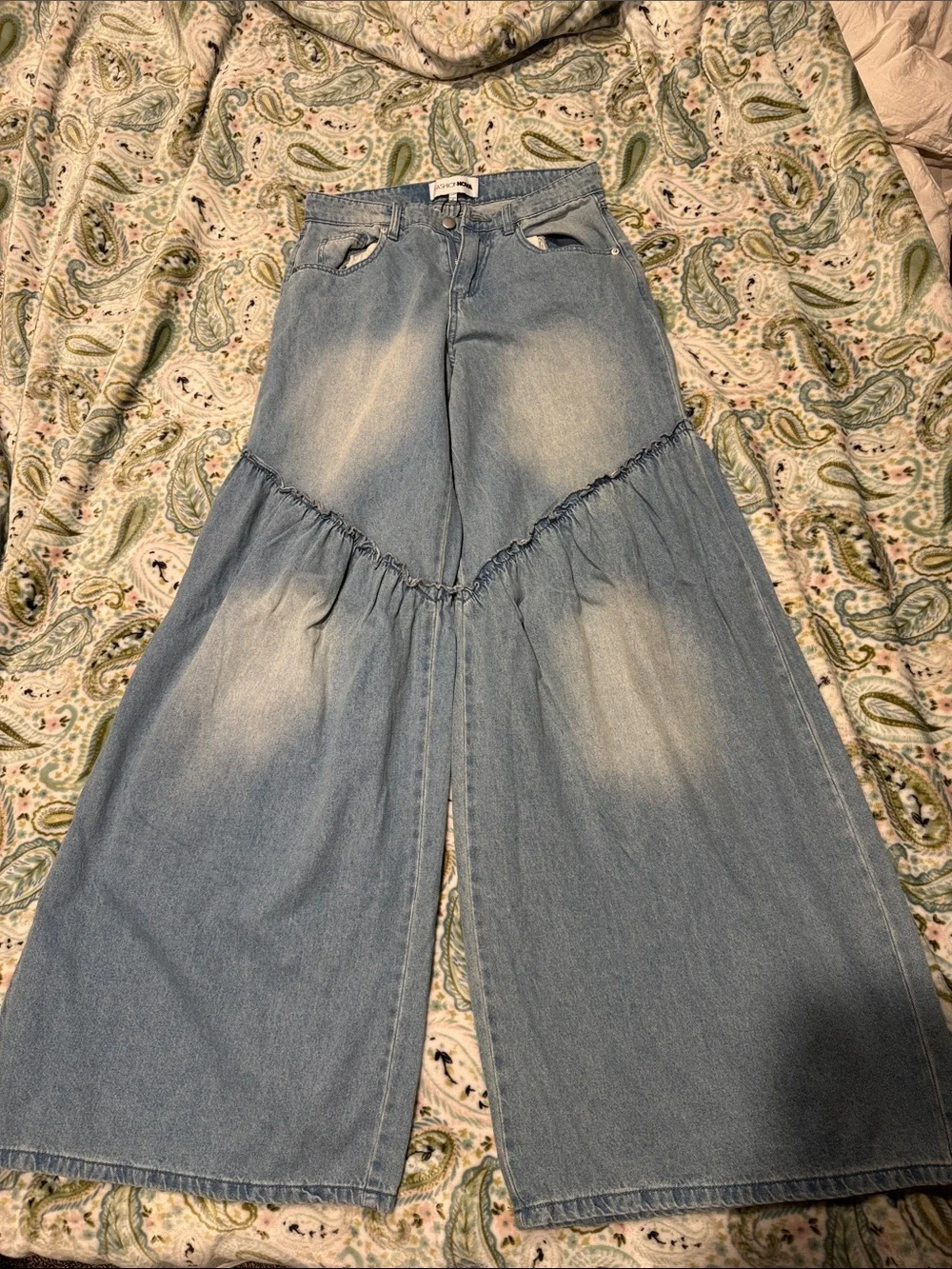 Fashion Nova Light Blue Tiered Denim Maxi Skirt-Style Jeans - Picture 2 of 3